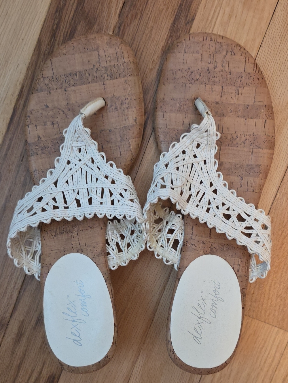 dexflex comfort Women's White Crochet Cork Slide Sandals